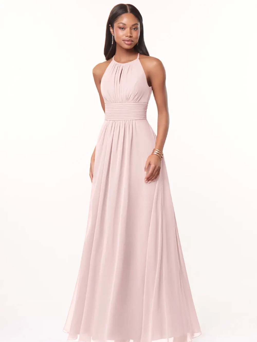 Azazie Blush Halter Chiffon Formal Maxi Dress Size A8